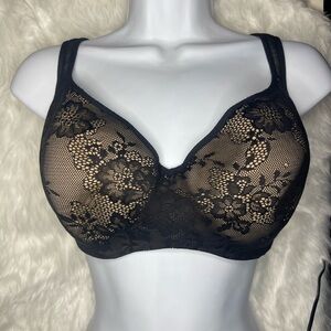 Cacique Black Lace Underwire Padded Bra Floral Lace Overlay 38DD READ DETAILS